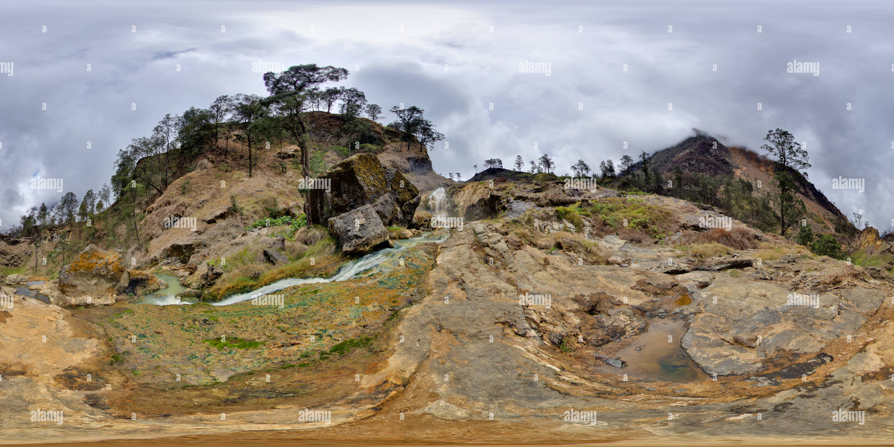 Visualizzazione panoramica a 360 gradi di Acqua calda primavera nei pressi di Segara Anak Lago