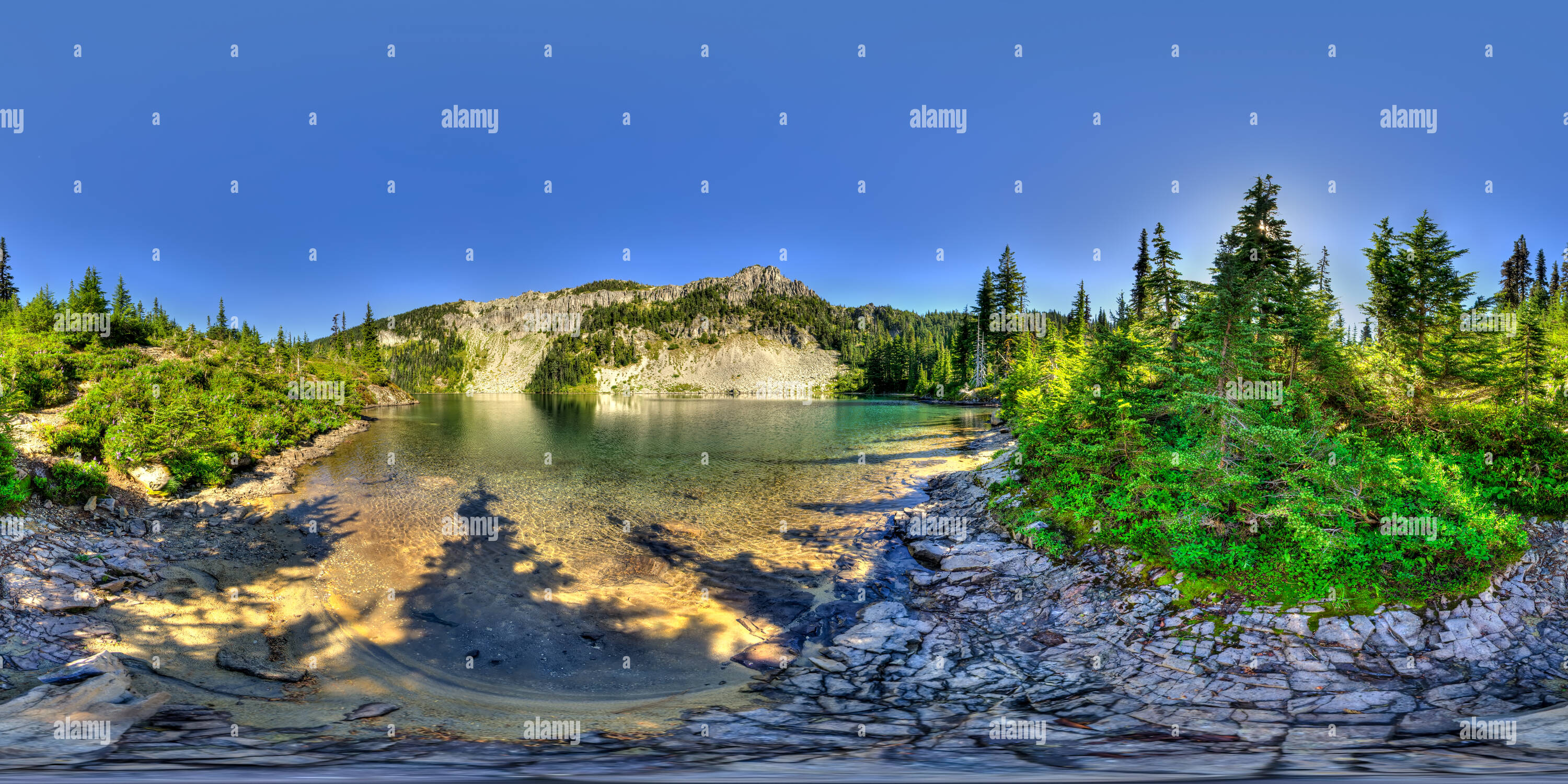 Visualizzazione panoramica a 360 gradi di Eunice Lago, Mt. Rainier National Park, nello Stato di Washington