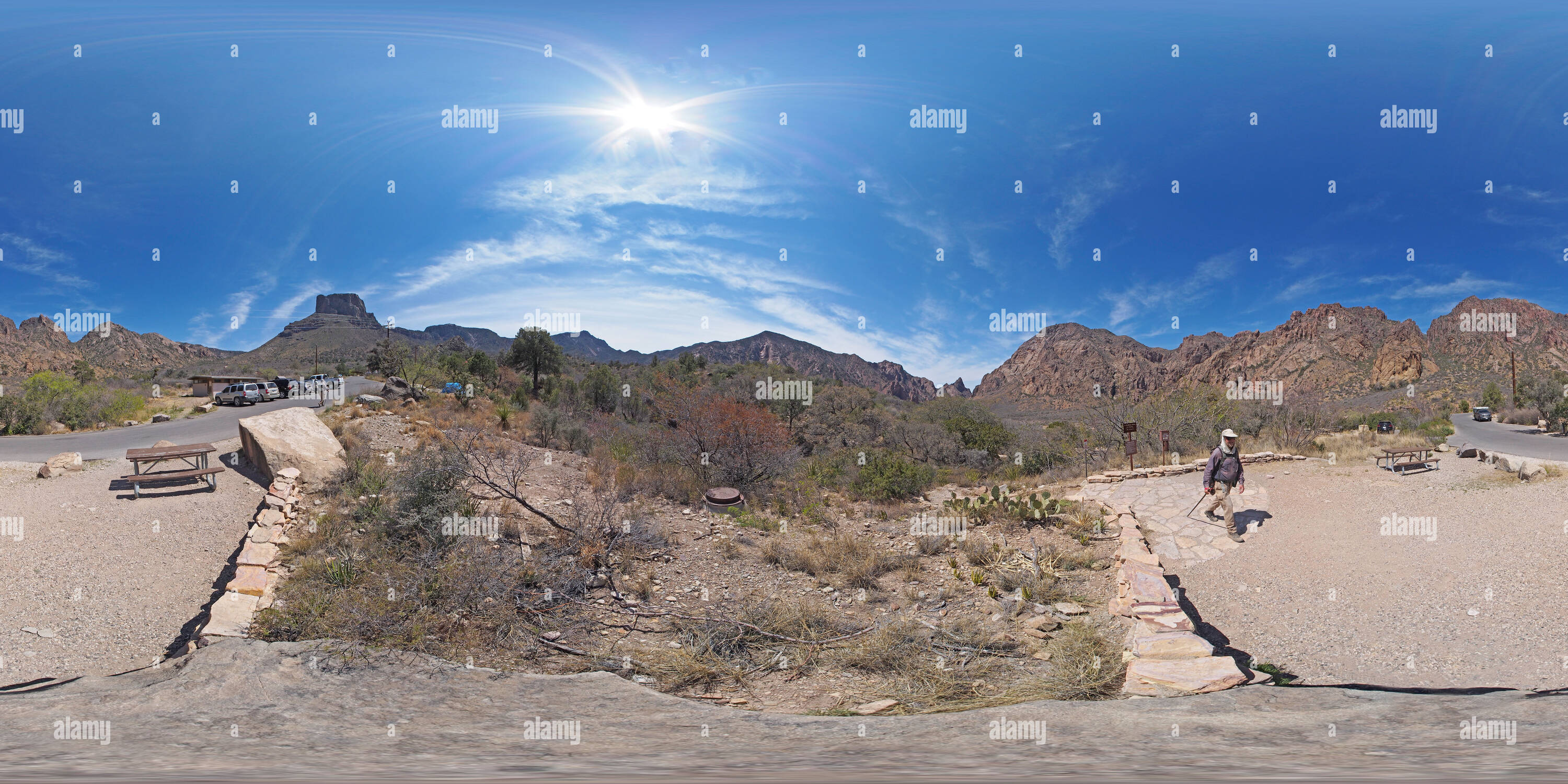 Visualizzazione panoramica a 360 gradi di Finestra di Chisos trail nel bacino Campeggio