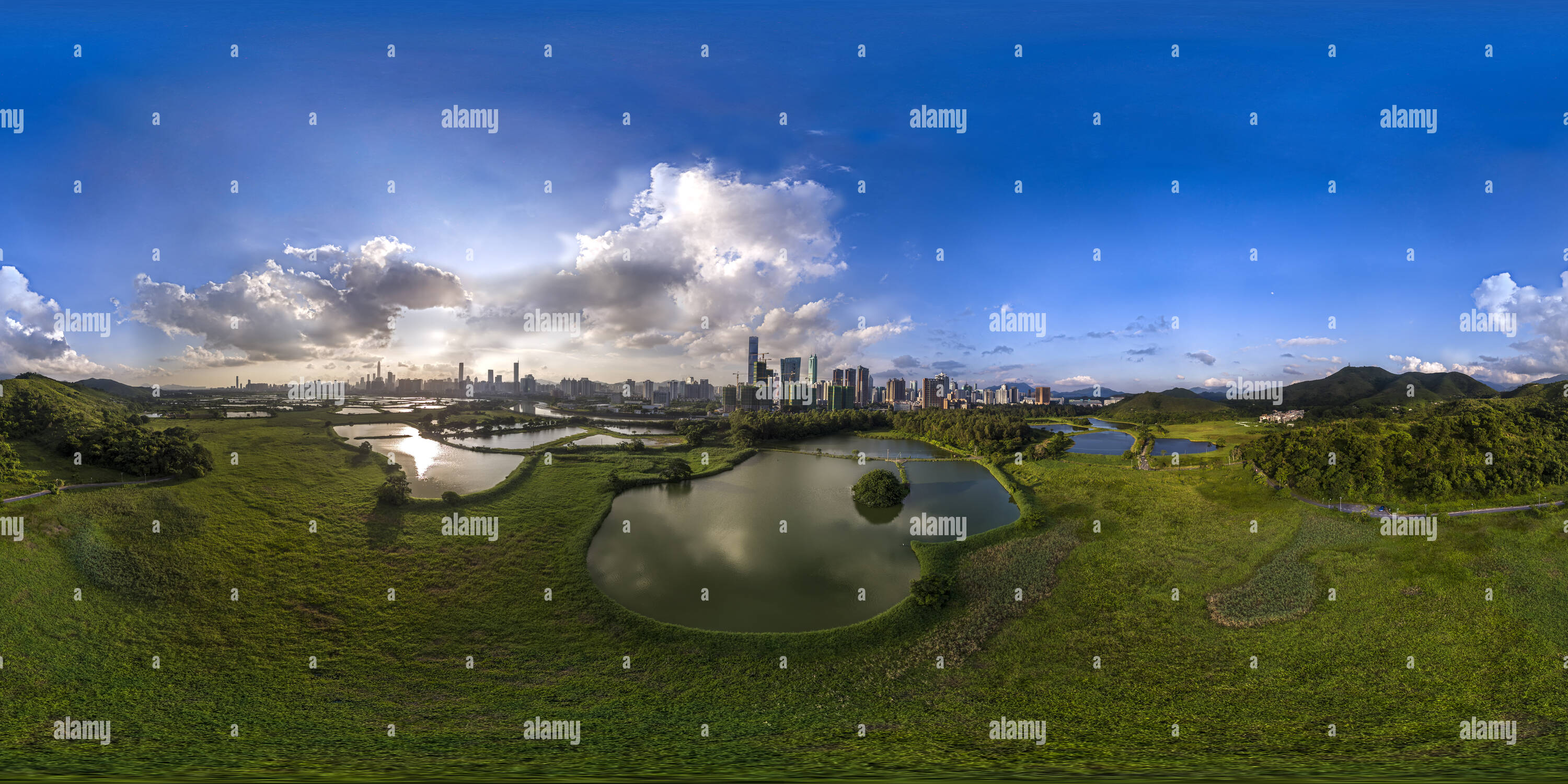 Visualizzazione panoramica a 360 gradi di Hong Kong frontiera(中港邊境)