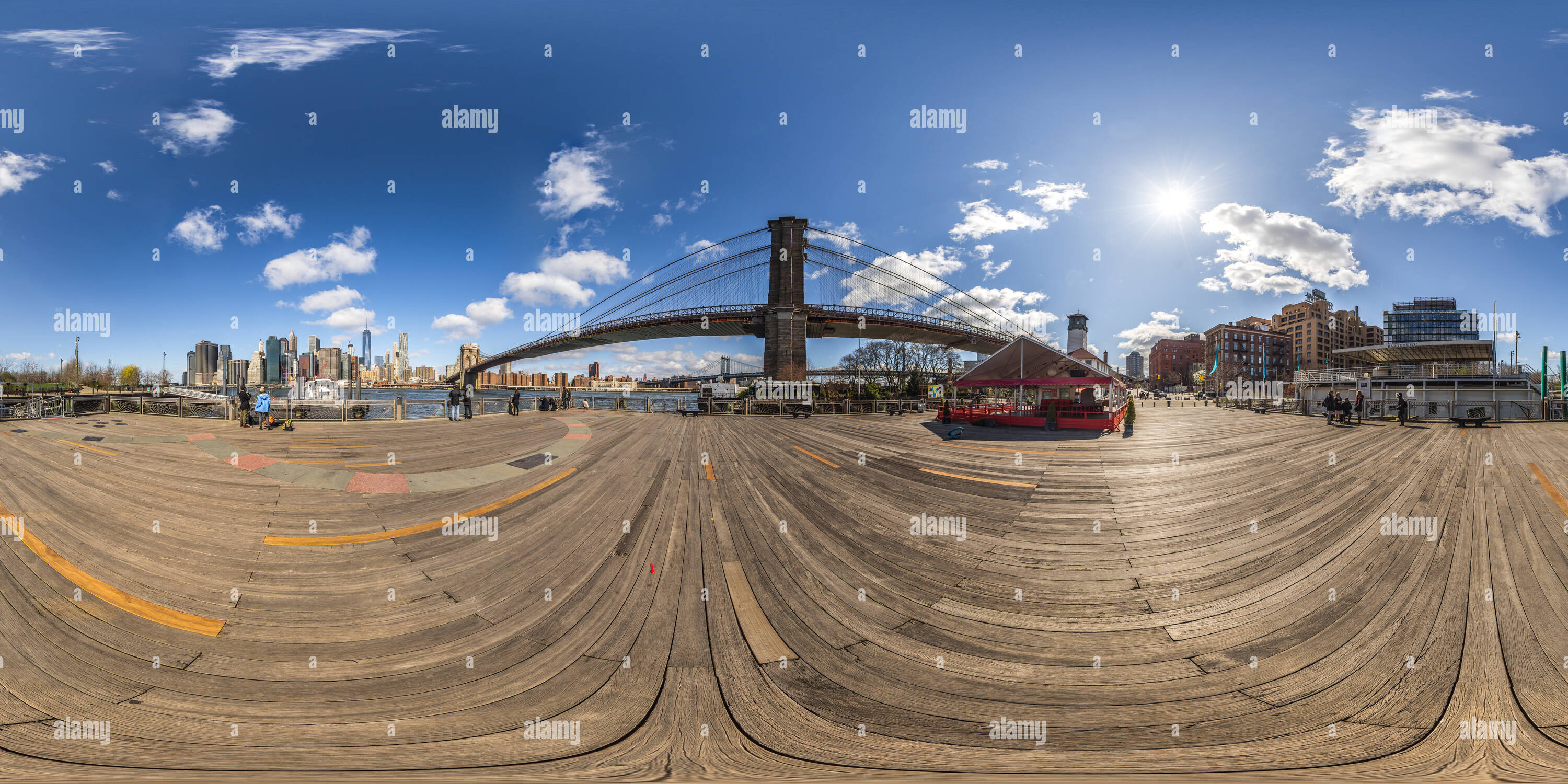 Visualizzazione panoramica a 360 gradi di Ponte di Brooklyn, East River, Dumbo