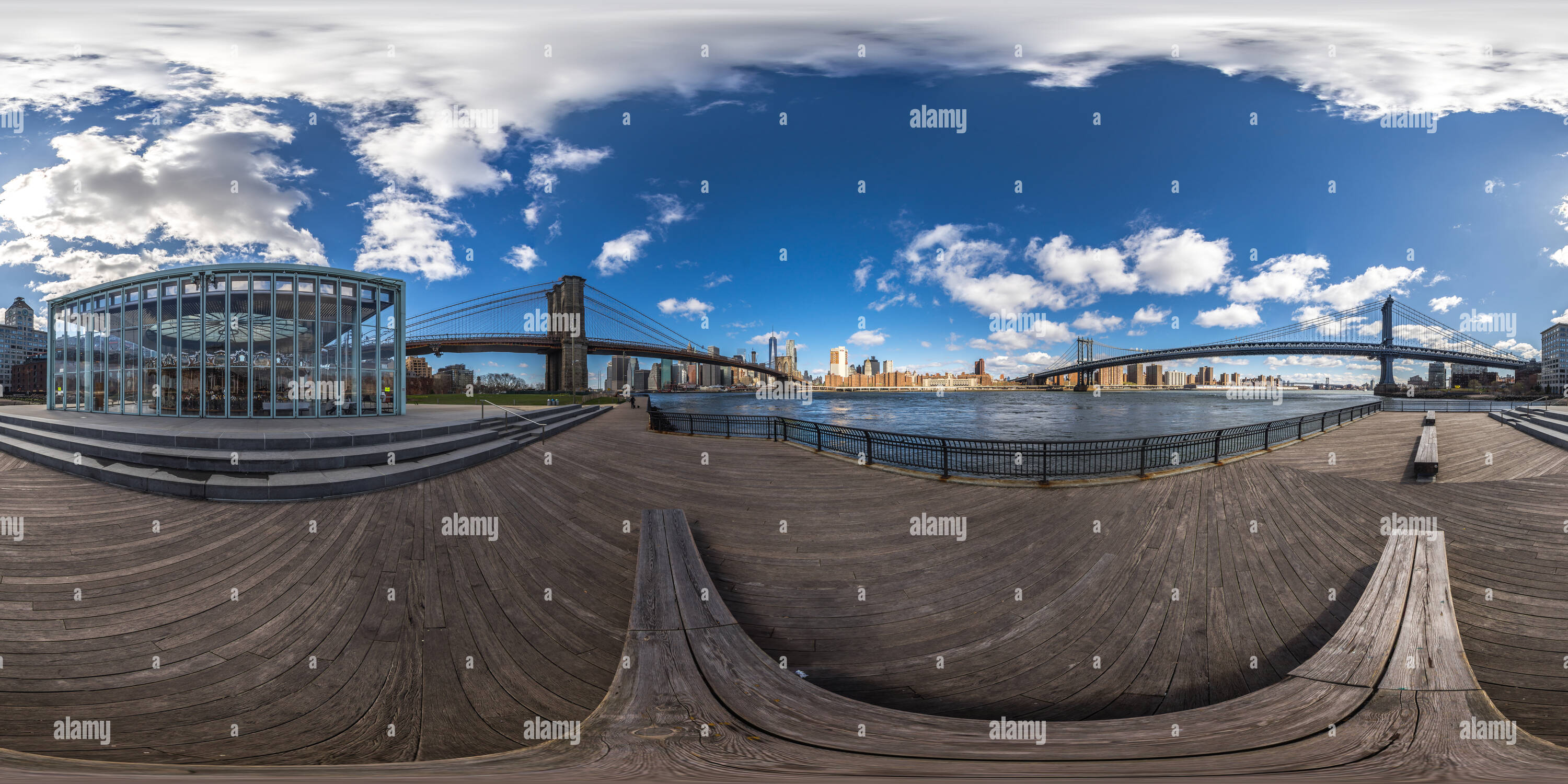 Visualizzazione panoramica a 360 gradi di Ponte di Brooklyn, Jane's giostra, NY