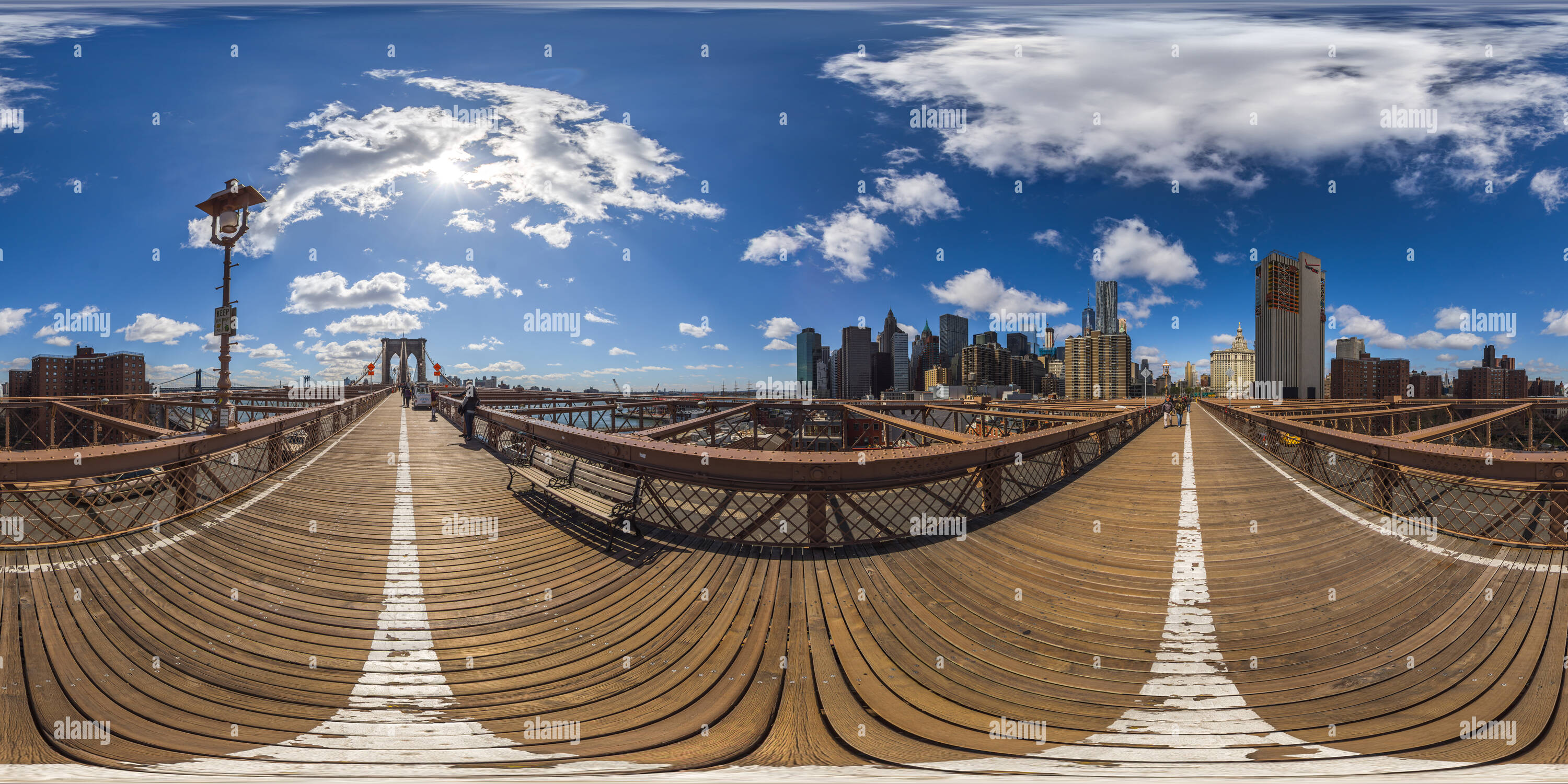 Visualizzazione panoramica a 360 gradi di Ponte di Brooklyn Promenade, iniziare a Manhattan, NY