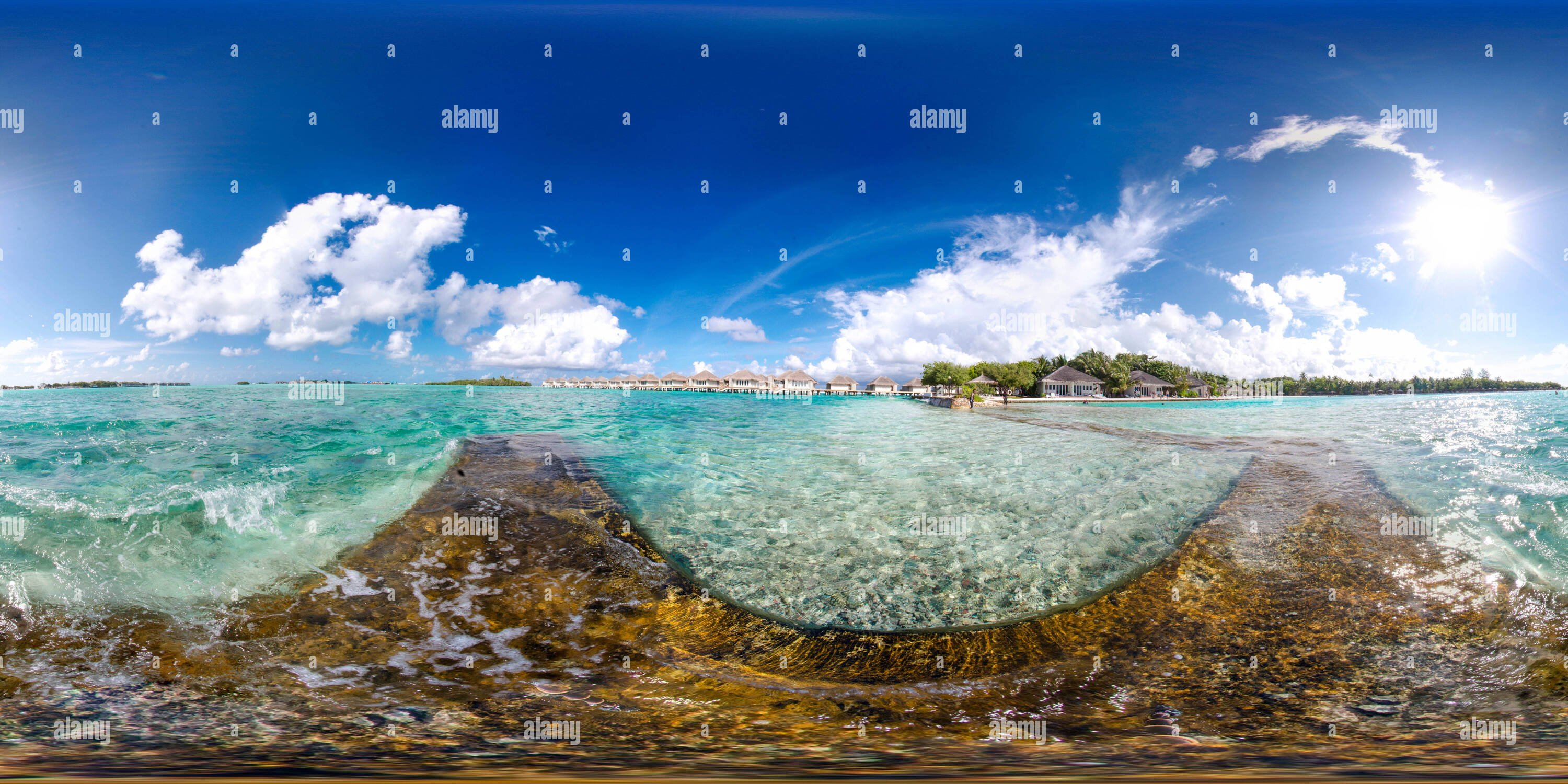 Visualizzazione panoramica a 360 gradi di Vista oceaniche del Club Med Isola Dhonveli e isola di Maldive