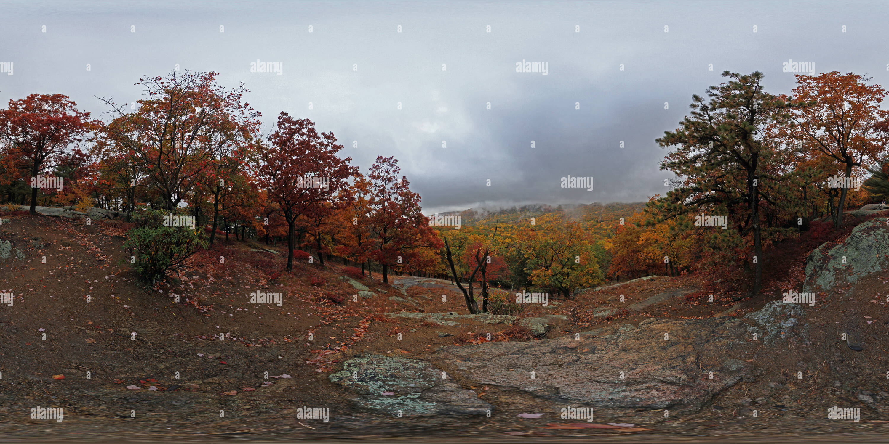 Visualizzazione panoramica a 360 gradi di Vista sud da Appalachain Trail Bear Mountain State Park NY