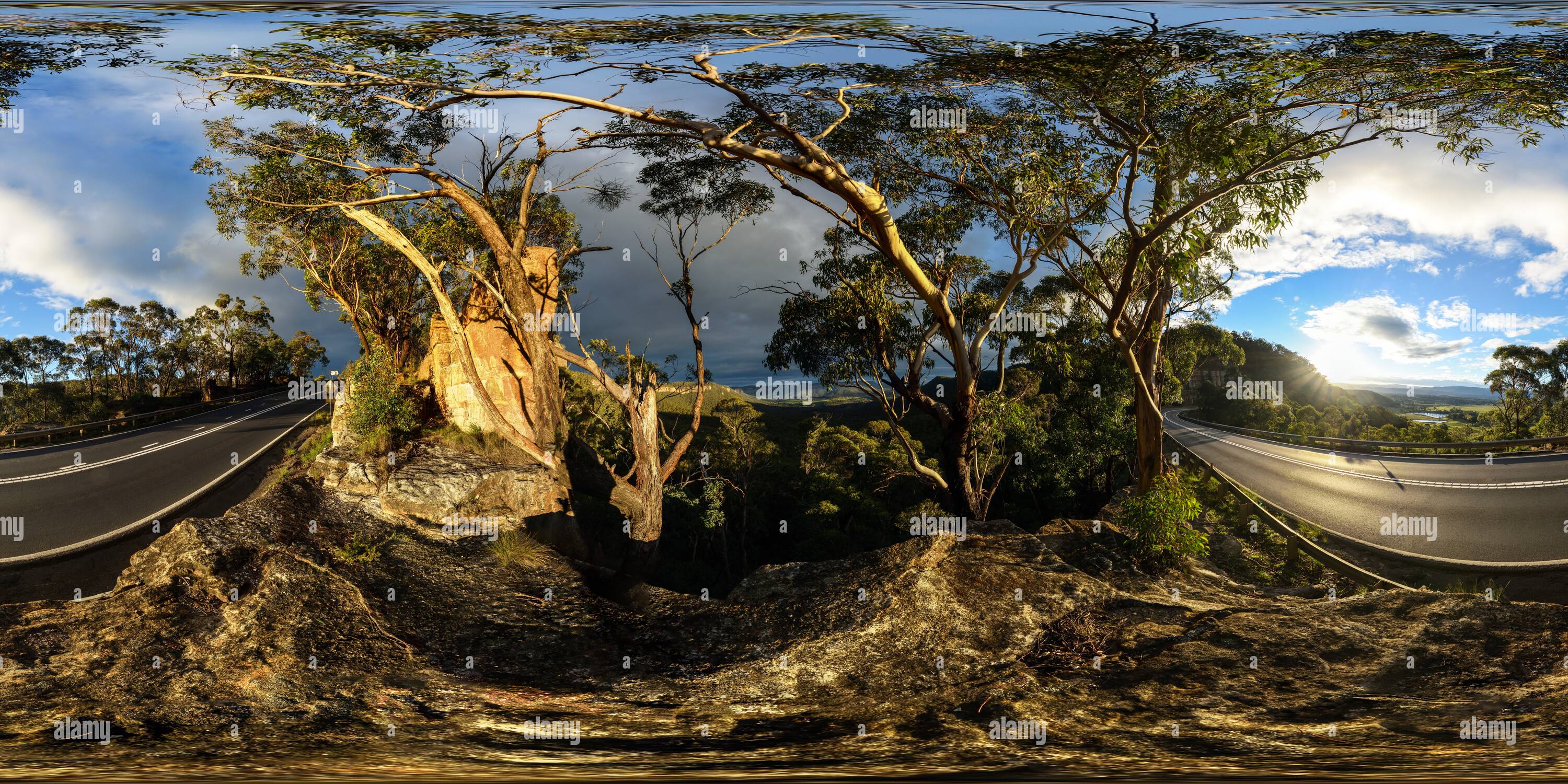 Visualizzazione panoramica a 360 gradi di Victoria Pass, il Monte Victoria, NSW, Australia