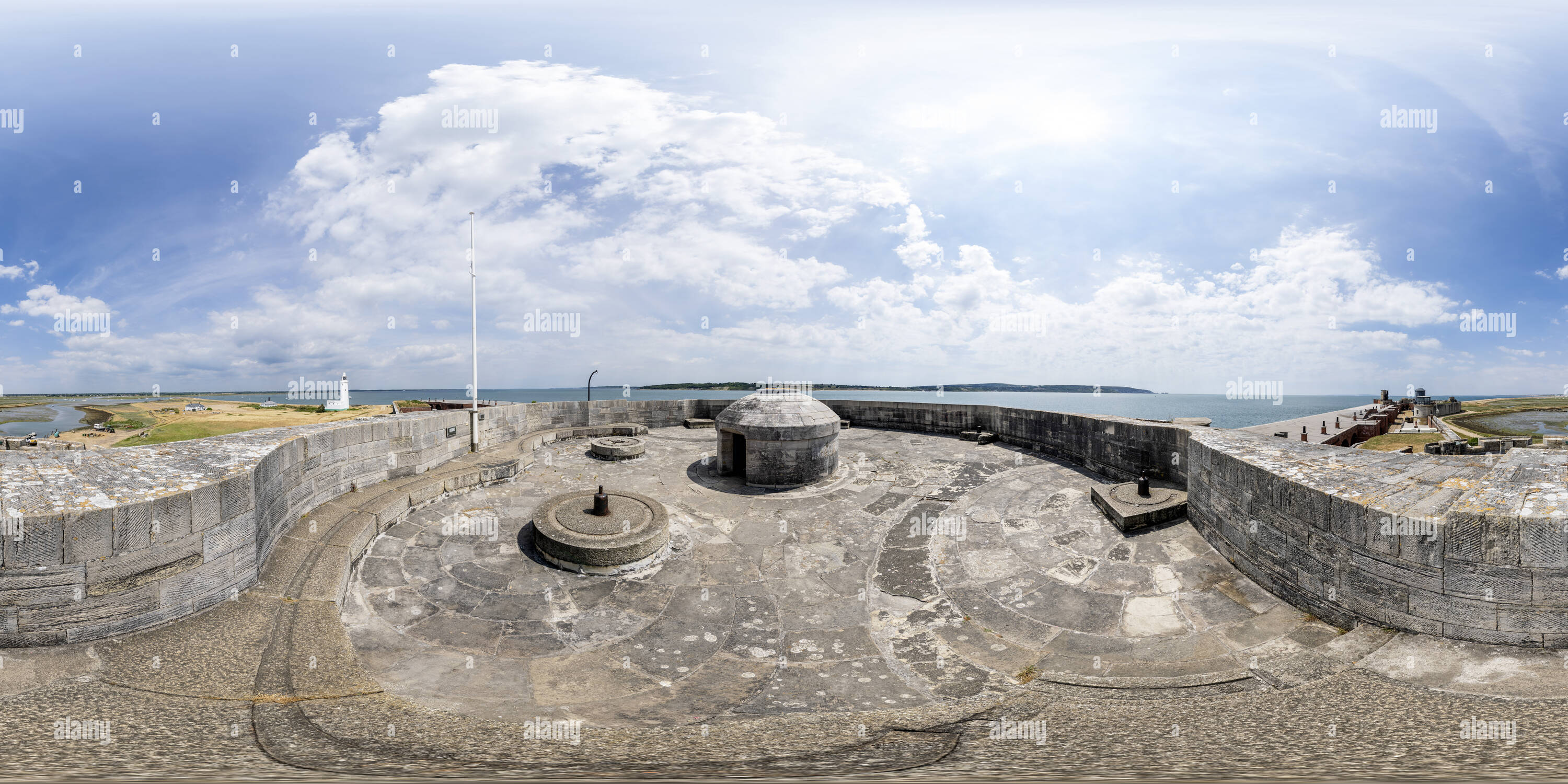 Visualizzazione panoramica a 360 gradi di Vista attraverso il Solent da Hurst Castle