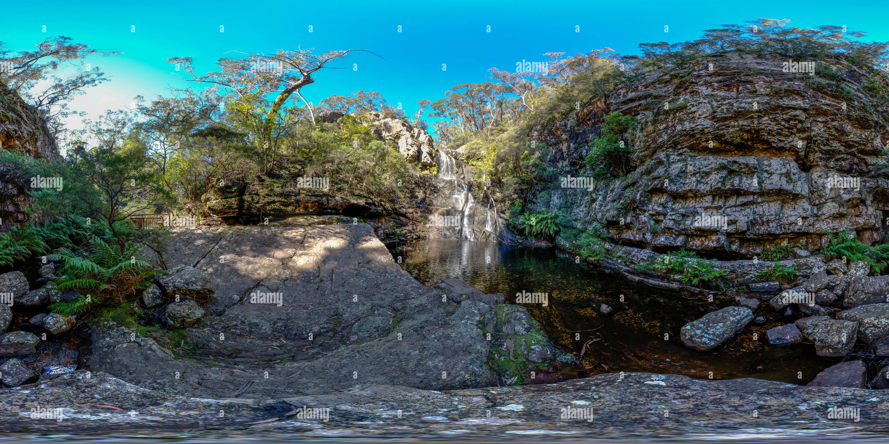 Visualizzazione panoramica a 360 gradi di Kalang Falls, Kanangra National Park, Kanangra Nuovo Galles del Sud Australia