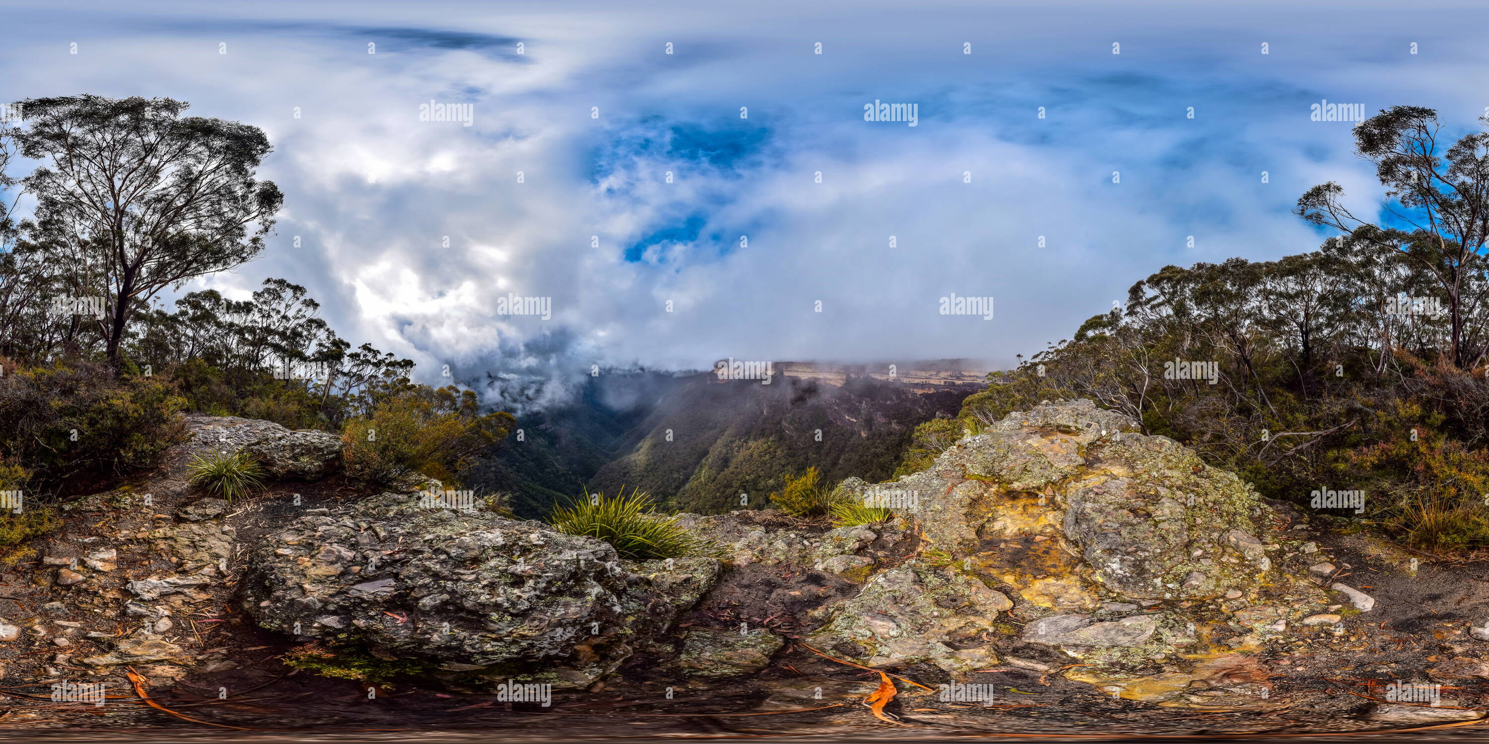 Visualizzazione panoramica a 360 gradi di Pareti Kanangra, Kanangra, Nuovo Galles del Sud, Australia