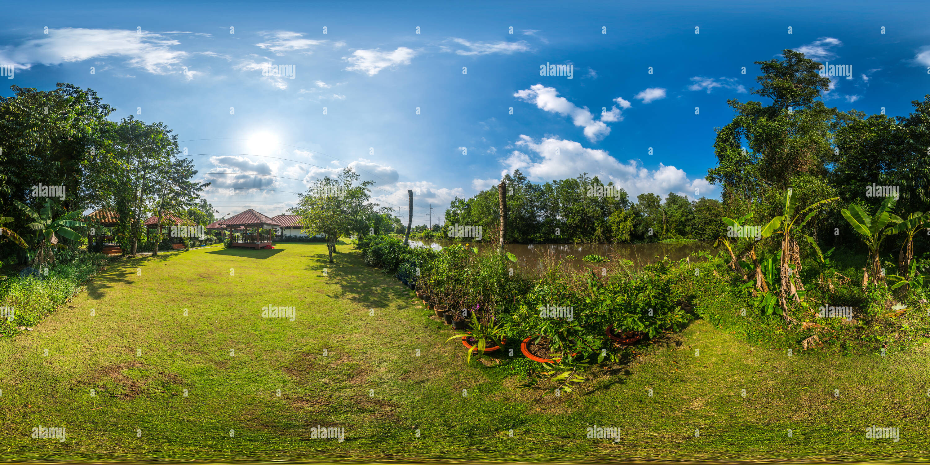 Visualizzazione panoramica a 360 gradi di Ben no ristorante, giardino, Phu Dong Hoa, Ho Chi Minh, Vietnam