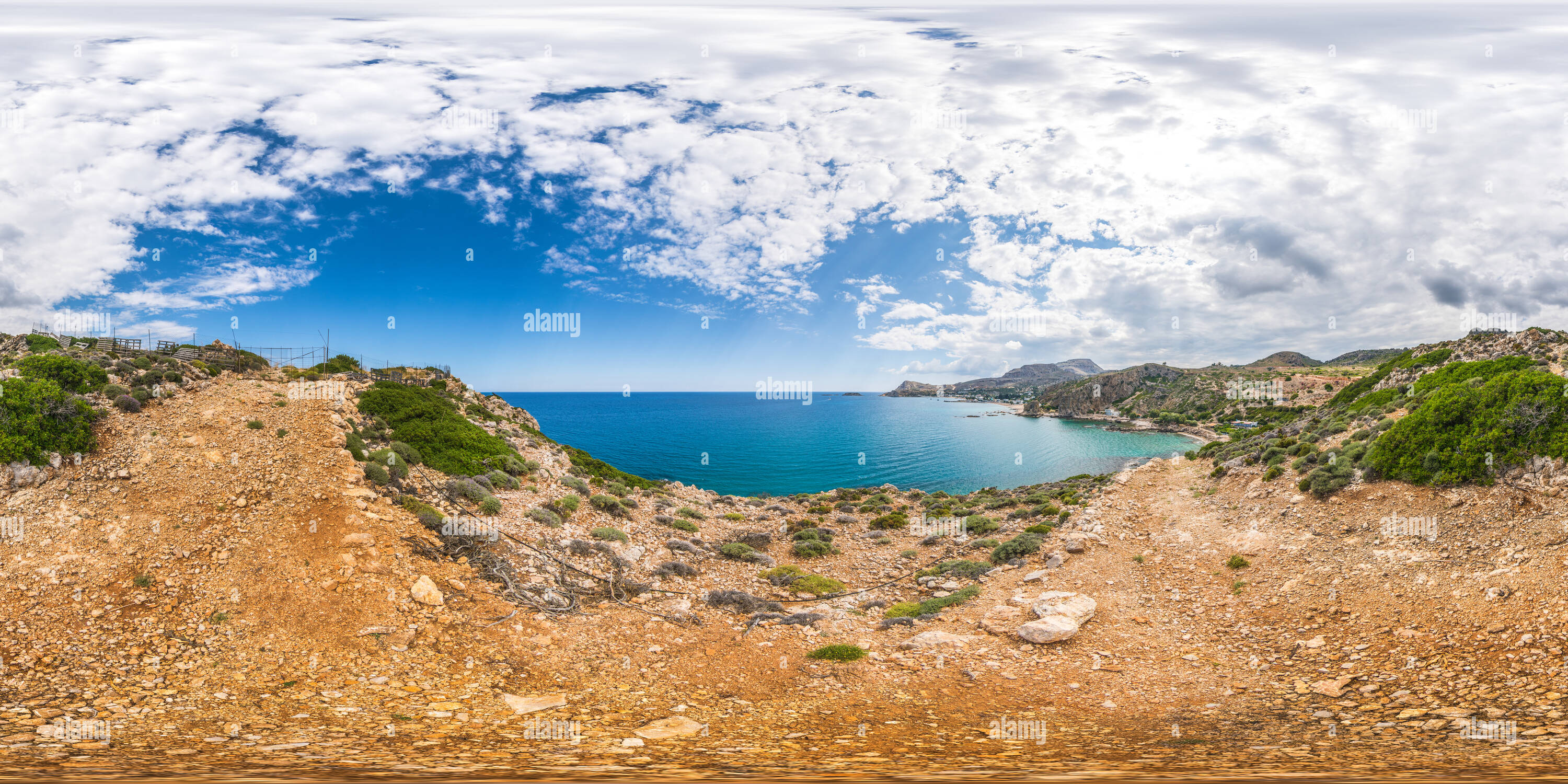 Visualizzazione panoramica a 360 gradi di Mare Mediterraneo, penisola, Rodi