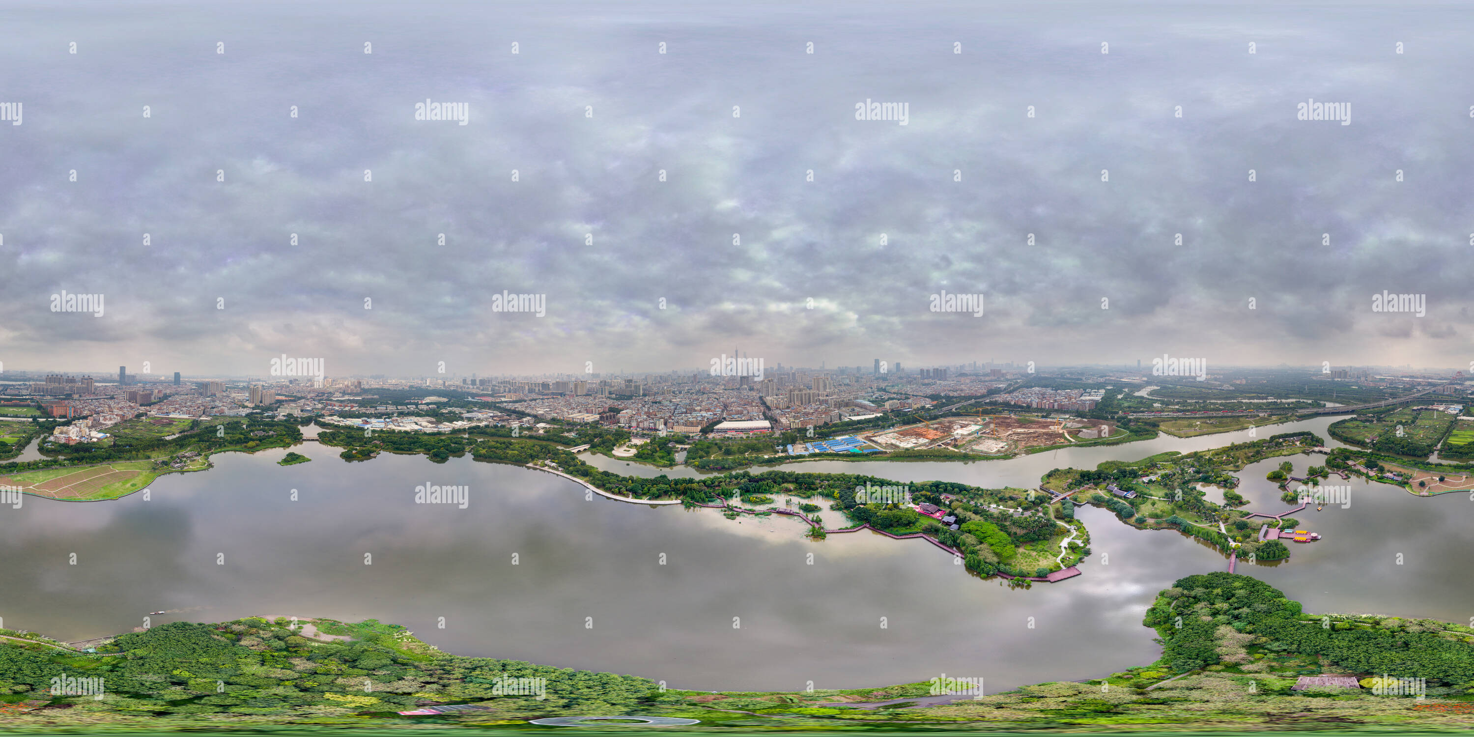 Visualizzazione panoramica a 360 gradi di Guangzhou haizhu lago wetland park