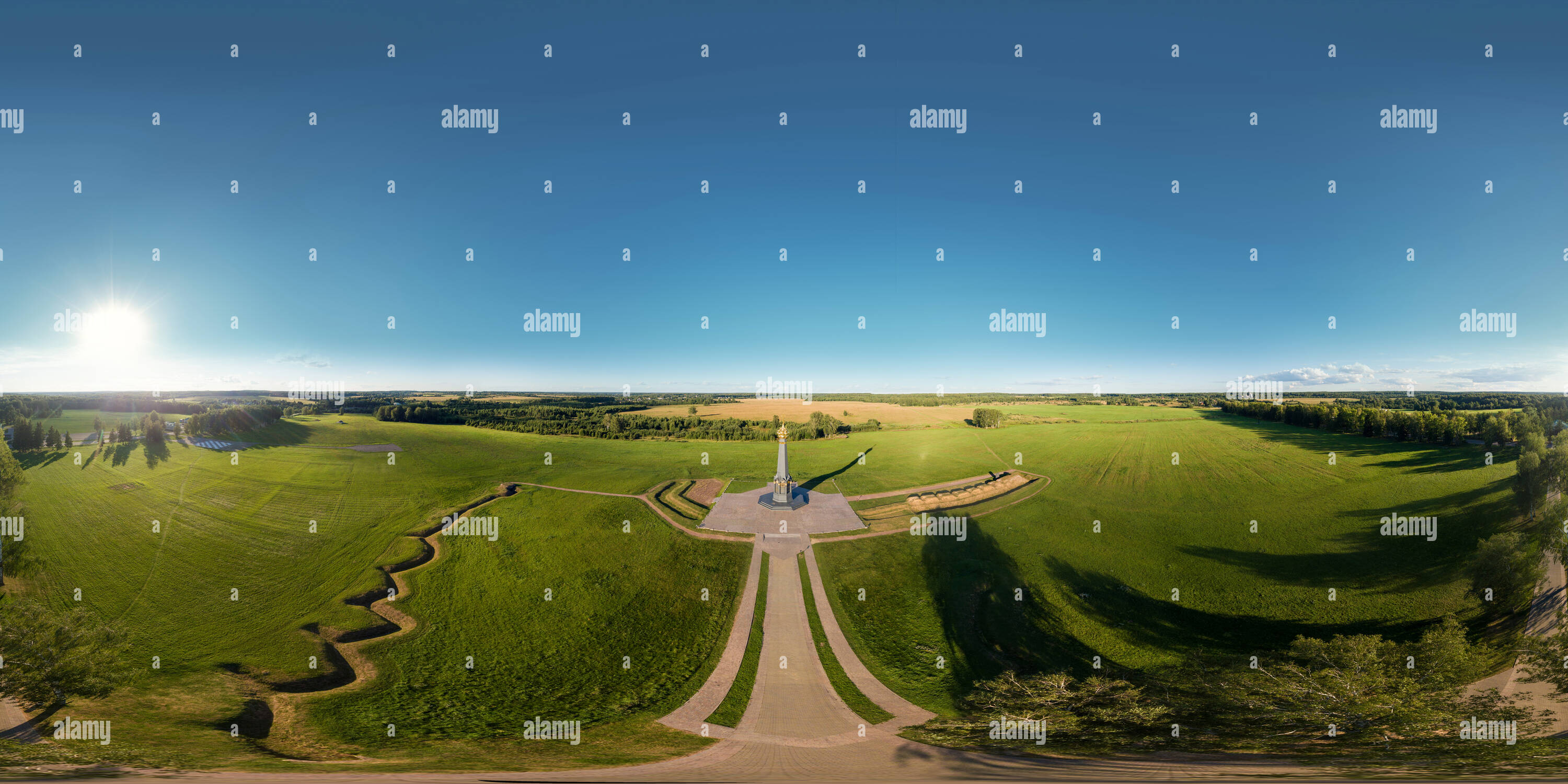 Visualizzazione panoramica a 360 gradi di Borodino, Russia. Fotografia aerea