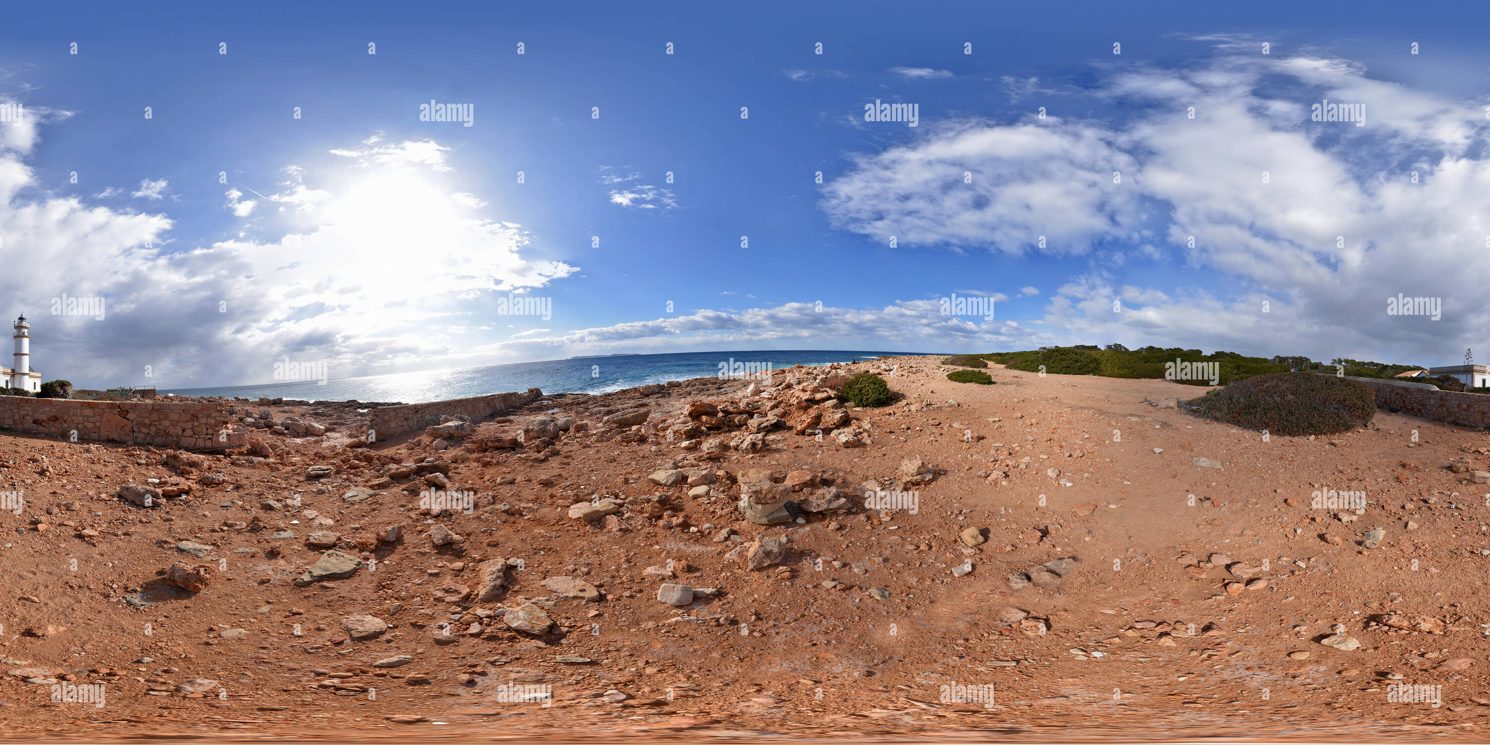 Visualizzazione panoramica a 360 gradi di Cape Ses Salines faro in Mallorca