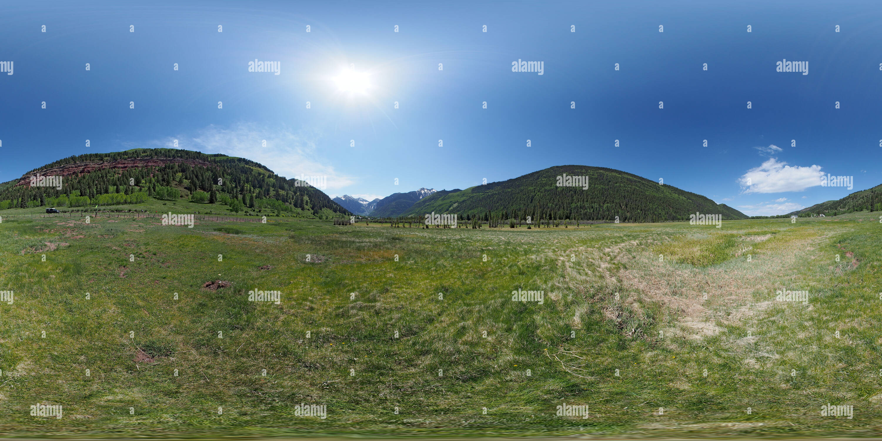 Visualizzazione panoramica a 360 gradi di San Miguel fiume prati a ovest di Telluride