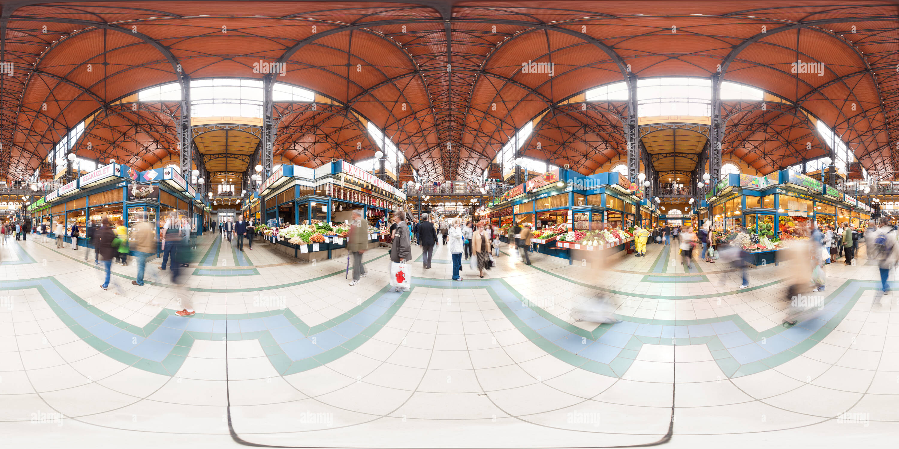 Visualizzazione panoramica a 360 gradi di Mercato Centrale (Nagy Vásárcsarnok), Budapest, Ungheria