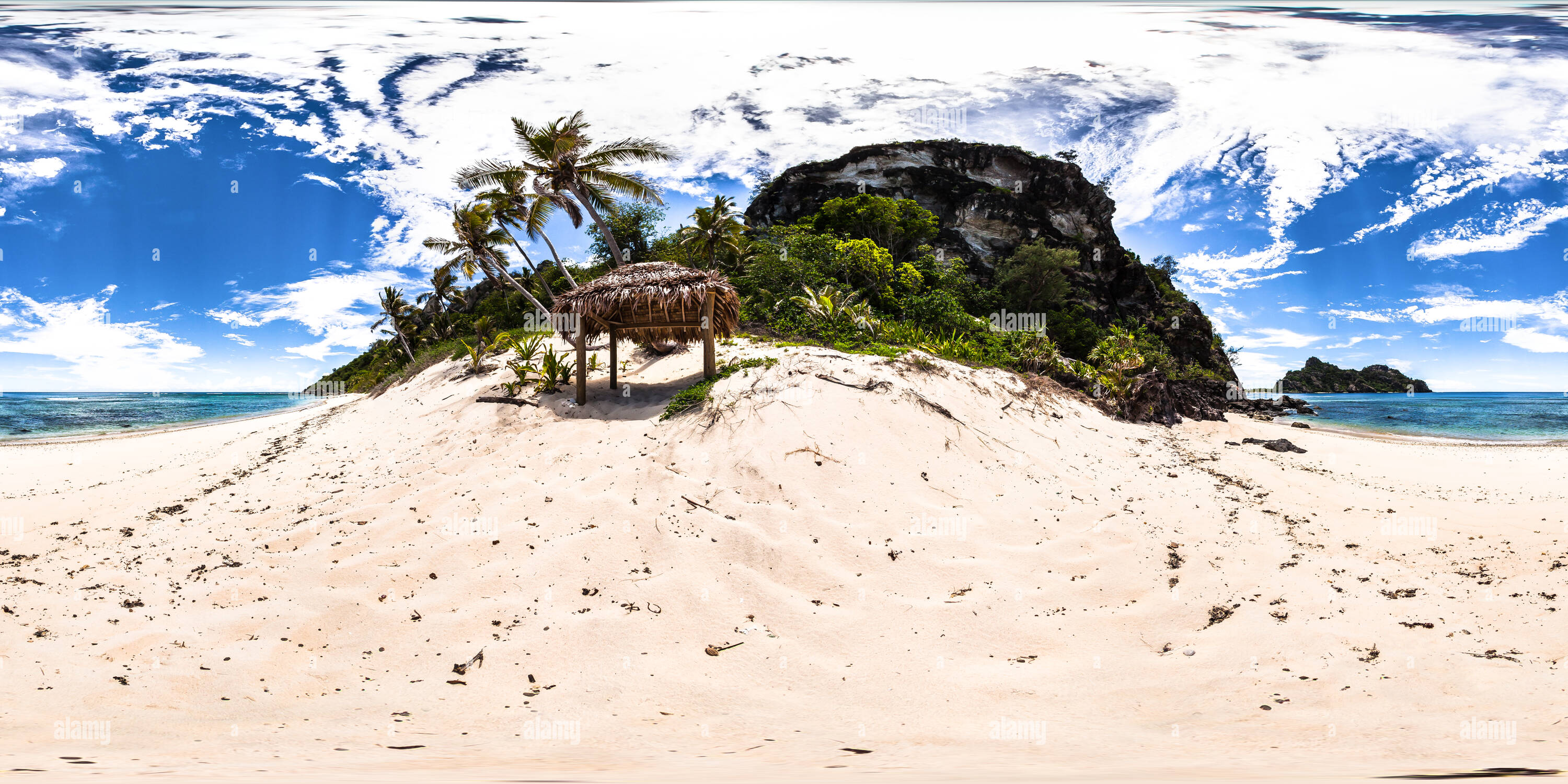 Visualizzazione panoramica a 360 gradi di Paradiso perduto a Monu Island - Arcipelago Mamanuca - Isole Fiji - Oceania