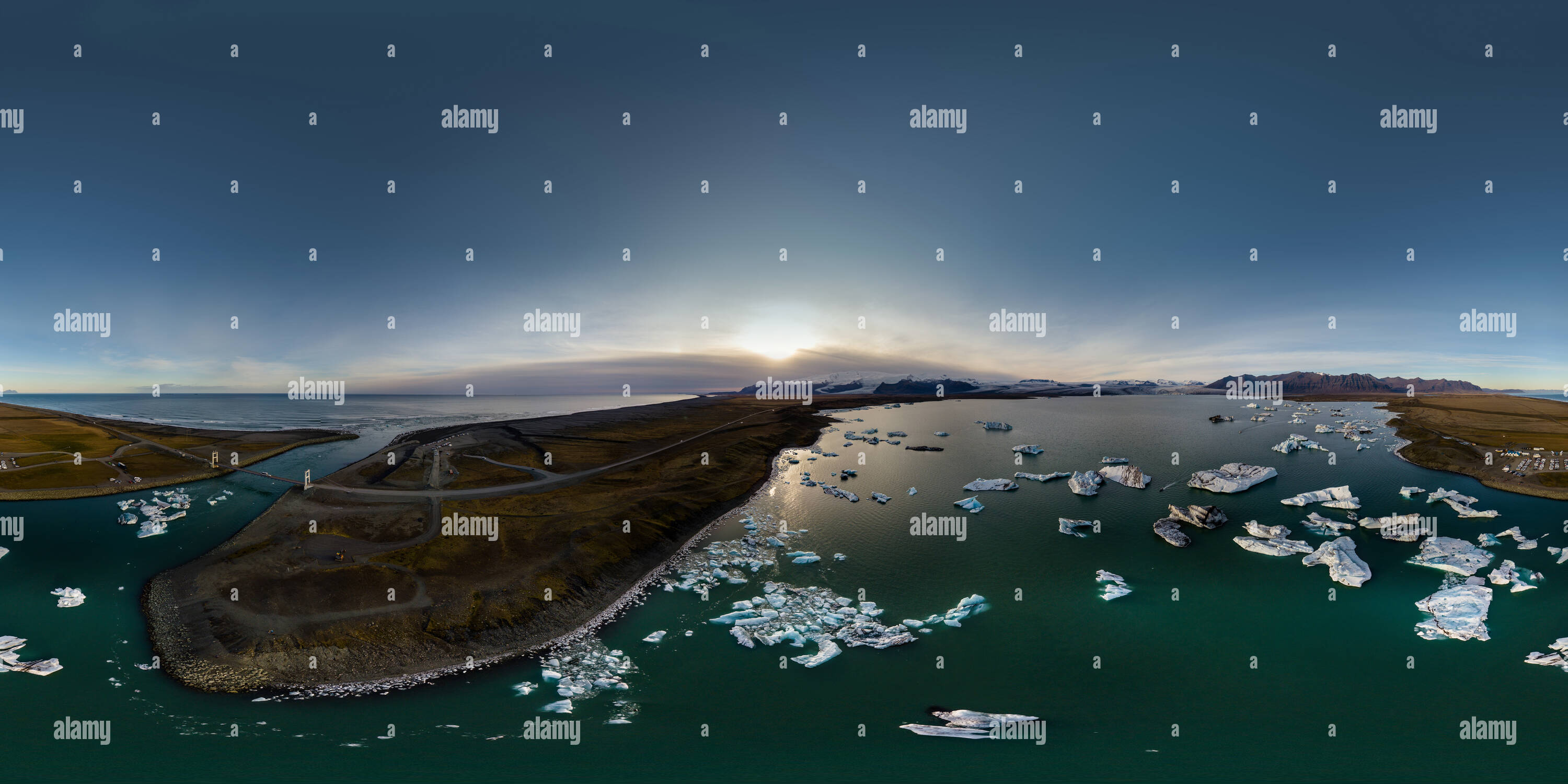 Visualizzazione panoramica a 360 gradi di Jökulsárlón. Icland