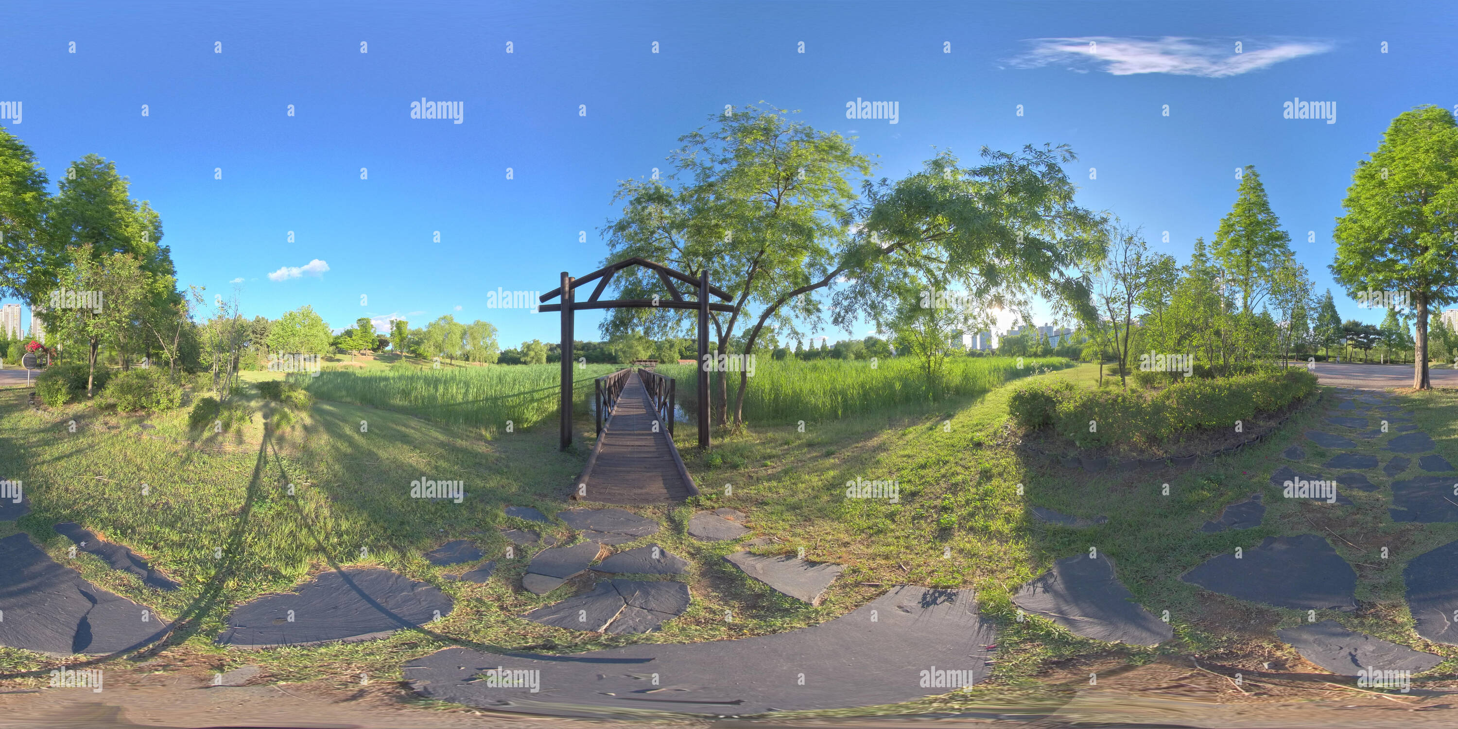 Visualizzazione panoramica a 360 gradi di Ansan, Corea del Sud - 7 giugno 2019. Panorama a 360 gradi vista parco. Foresta e parco 360 immagine, VR AR contenuto.