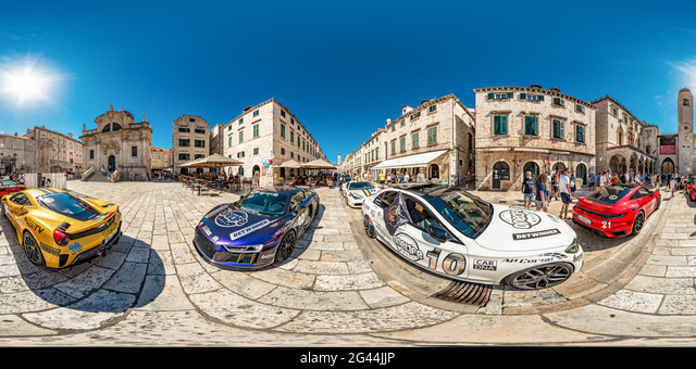 Super luxury cars arrived this year on Stradun, in Dubrovnik, Croatia on  June 9, 2022. Super luxury cars arrived from Mostar as part of the HPlus  Rally, organized by Hifa Petrol. The